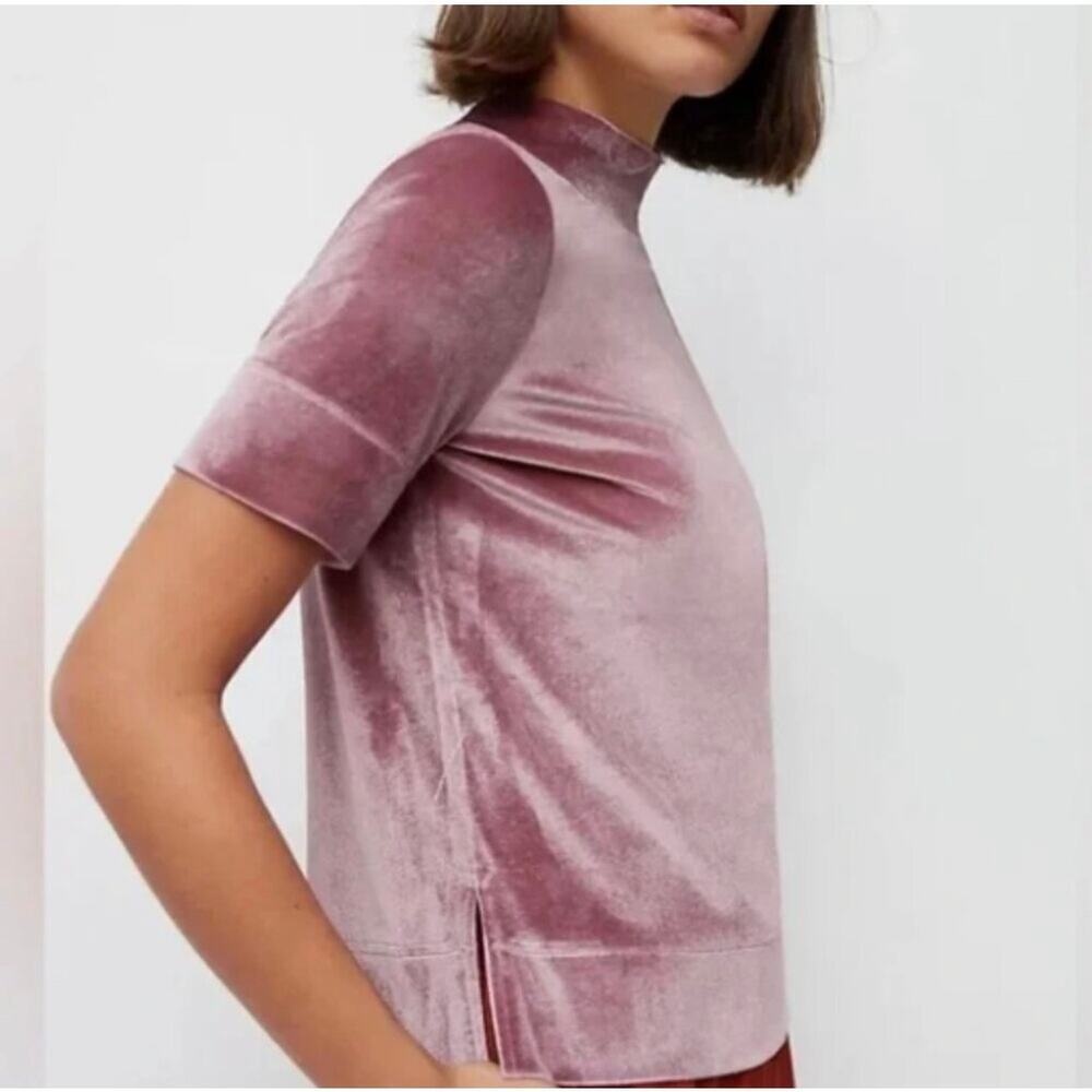 Anthropologie Krishna Velvet Mock Neck Short Sleeve Turtleneck Top